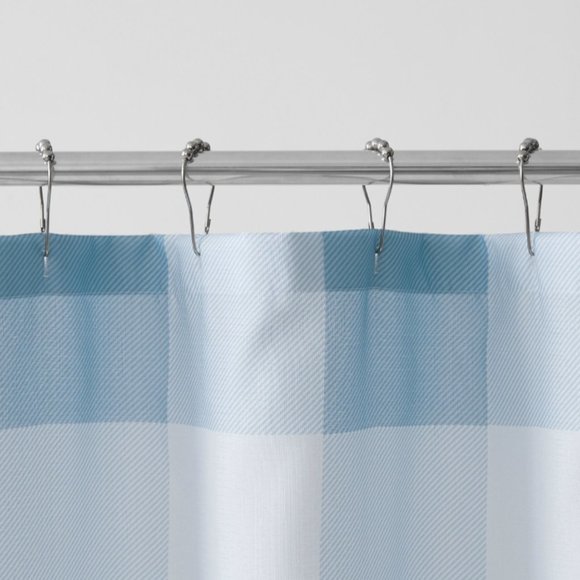 Mainstays Buffalo Plaid Blue Polyester Shower Curtain 72" x 72" - Picture 4 of 6